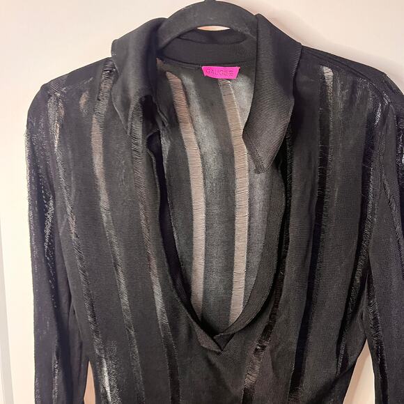 GAUGE81 Black Beni Draped Recycled Open-Knit Mini Shirt Dress Size XS - Picture 5 of 13